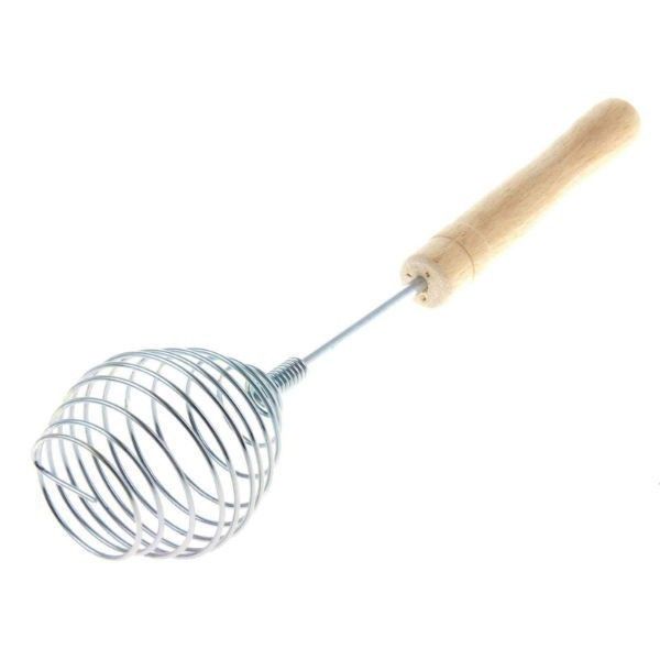 Whisk with wood handle.